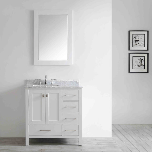 Eviva Aberdeen 36 Transitional White Bathroom Vanity with White Carrera Countertop
