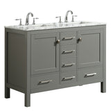 Eviva Aberdeen 48" Gray Transitional Double Sink Bathroom Vanity w/ White Carrara Top