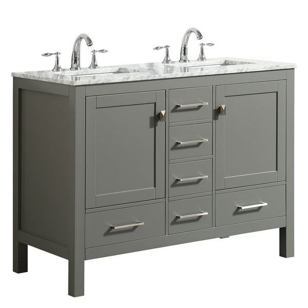 Eviva Aberdeen 48" Gray Transitional Double Sink Bathroom Vanity w/ White Carrara Top