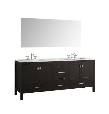 Eviva Aberdeen 78" Espresso Transitional Double Sink Bathroom Vanity w/ White Carrara Top