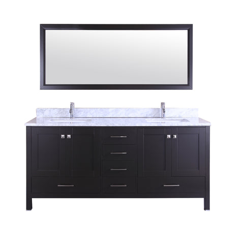 Eviva Aberdeen 72 Transitional Espresso Bathroom Vanity with White Carrera Countertop