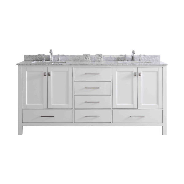 Eviva Aberdeen 72 Transitional White Bathroom Vanity with White Carrera Countertop