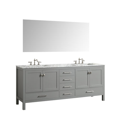 Eviva Aberdeen 84" Gray Transitional Double Sink Bathroom Vanity w/ White Carrara Top 