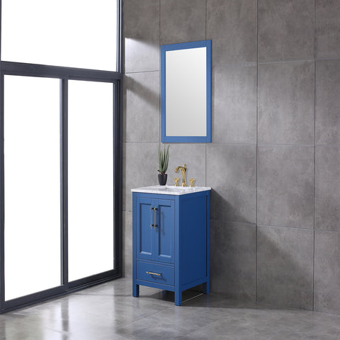 Eviva Navy 24" Deep Blue Transitional Bathroom Vanity w/ White Carrara Top