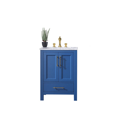 Eviva Navy 30" Deep Blue Transitional Bathroom Vanity w/ White Carrara Top