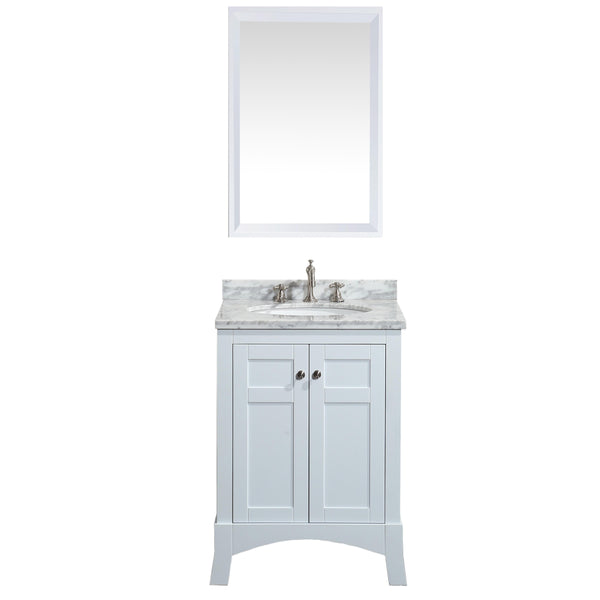 Eviva New York 24" White Bathroom Vanity, with White Marble Carrera Counter-top, & Sink