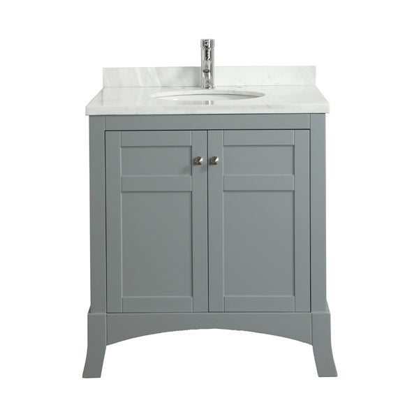 Eviva New York 30" Grey Bathroom Vanity, with White Marble Carrera Counter-top, & Sink
