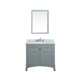 Eviva New York 36" Grey Bathroom Vanity, with White Marble Carrera Counter-top, & Sink