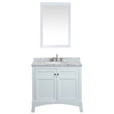 Eviva New York 36" White Bathroom Vanity, with White Marble Carrera Counter-top, & Sink