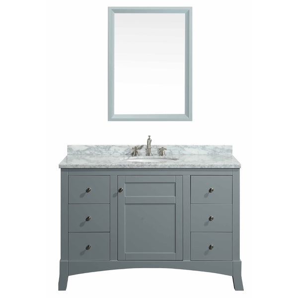 Eviva New York 48" Grey Bathroom Vanity, with White Marble Carrera Counter-top, & Sink