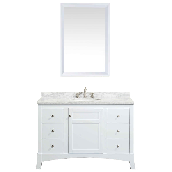 Eviva New York 48" White Bathroom Vanity, with White Marble Carrera Counter-top, & Sink