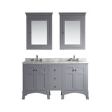 Eviva New York 60" Grey Bathroom Vanity, with White Marble Carrera Counter-top, & Sink