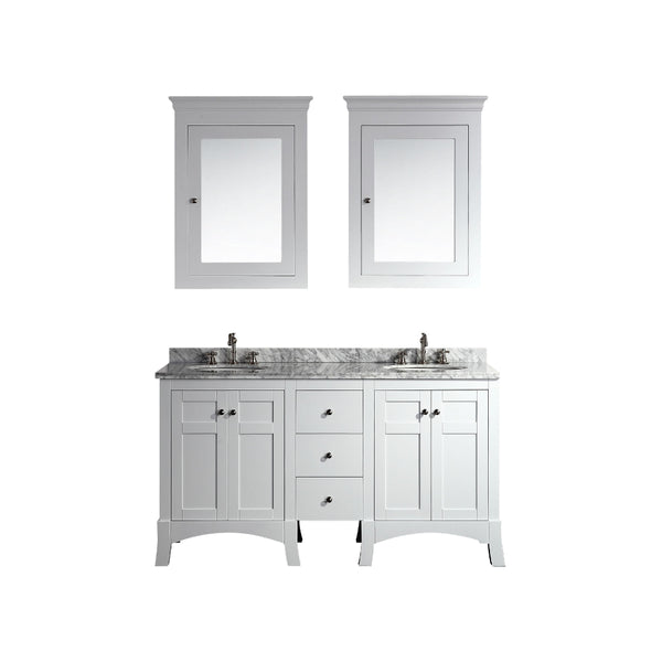 Eviva New York 60" White Bathroom Vanity, with White Marble Carrera Counter-top, & Sink