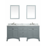 Eviva New York 72" Grey Bathroom Vanity, with White Marble Carrera Counter-top, & Sink