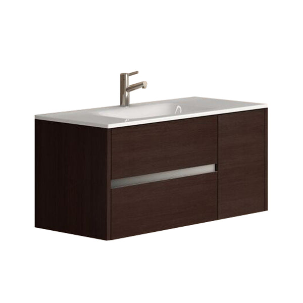 Eviva Aries? 39" Wenge Modern Bathroom Vanity  Wall Mount with White Integrated Porcelain sink