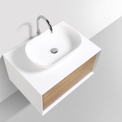 Eviva Santa Monica 30" White Oak Wall Mount Bathroom Vanity w/ Solid Surface Sink