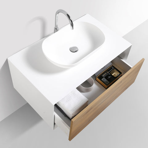 Eviva Santa Monica 36" White Oak Wall Mount Bathroom Vanity w/ Solid Surface Sink