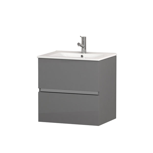 Eviva Ikaro? 24" Inch Grey Modern Bathroom Vanity Wall Mount with White Integrated Porcelain Sink 