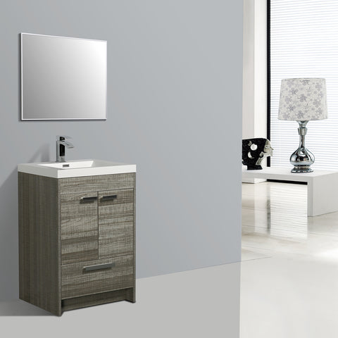 Eviva Lugano 24" Ash Modern Bathroom Vanity w/ White Integrated Top