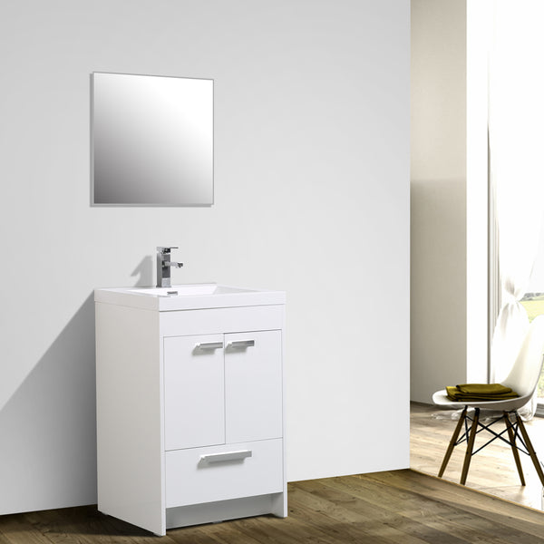 Eviva Lugano 24" White Modern Bathroom Vanity w/ White Integrated Top