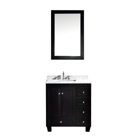 Eviva Acclaim C. 30" Transitional Espresso Bathroom Vanity with white carrera marble counter-top