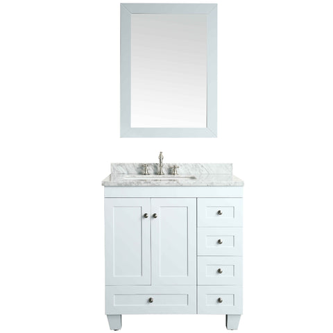 Eviva Acclaim C. 30" Transitional White Bathroom Vanity with white carrera marble counter-top