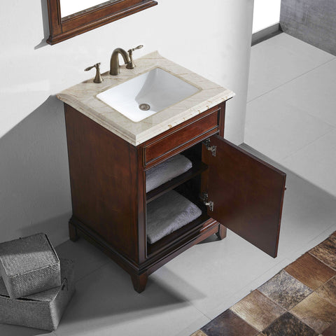 Eviva Elite Princeton 24" Teak Bathroom Vanity w/ Double Ogee Edge Crema Marfil Top