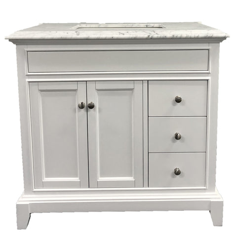 Eviva Elite Princeton 36" White Bathroom Vanity w/ Double Ogee Edge White Carrara Top 