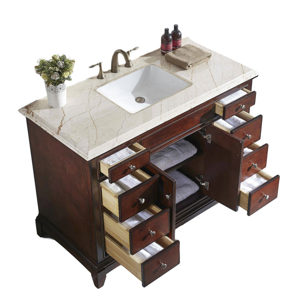 Eviva Elite Princeton 42" Teak Bathroom Vanity w/ Double Ogee Edge Crema Marfil Top