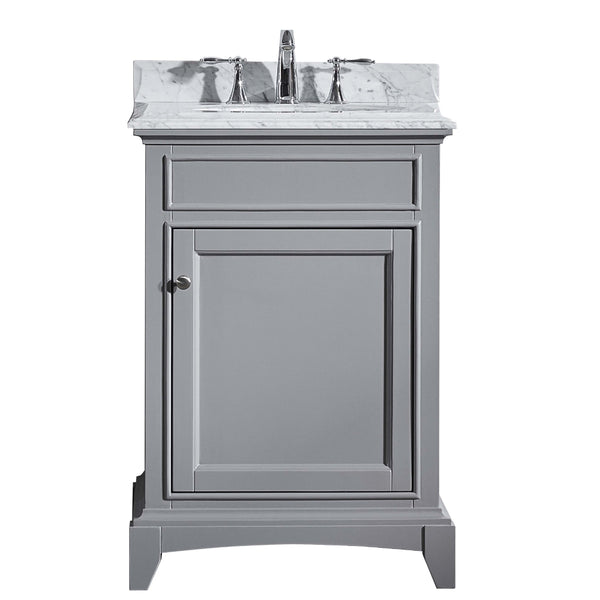 Eviva Elite Stamford? 24"  Gray Solid Wood Bathroom Vanity Set with Double OG White Carrera Marble Top & White Undermount Porcelain Sink