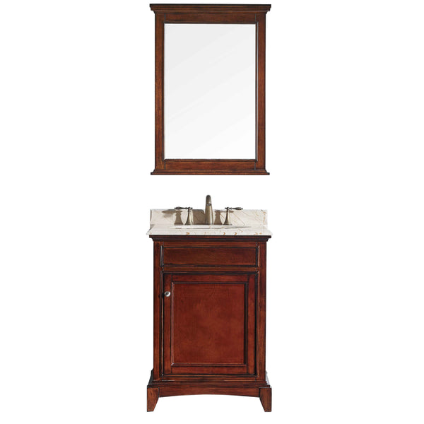 Eviva Elite Stamford? 24" Brown Solid Wood Bathroom Vanity Set with Double OG Crema Marfil Marble Top & White Undermount Porcelain Sink