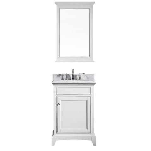 Eviva Elite Stamford? 24" White Solid Wood Bathroom Vanity Set with Double OG White Carrera Marble Top & White Undermount Porcelain Sink