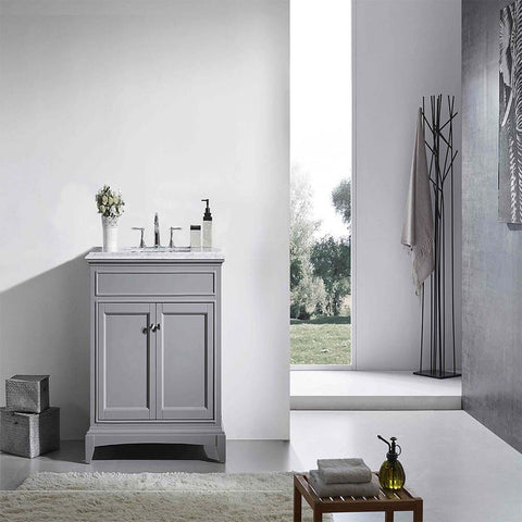 Eviva Elite Princeton 30" Gray Bathroom Vanity w/ Double Ogee Edge White Carrara Top