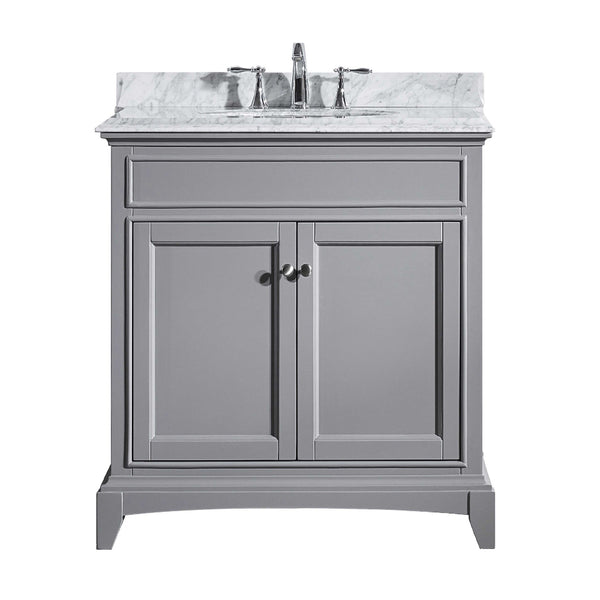 Eviva Elite Stamford? 30"  Gray Solid Wood Bathroom Vanity Set with Double OG White Carrera Marble Top & White Undermount Porcelain Sink