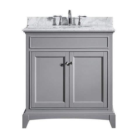 Eviva Elite Stamford? 30"  Gray Solid Wood Bathroom Vanity Set with Double OG White Carrera Marble Top & White Undermount Porcelain Sink