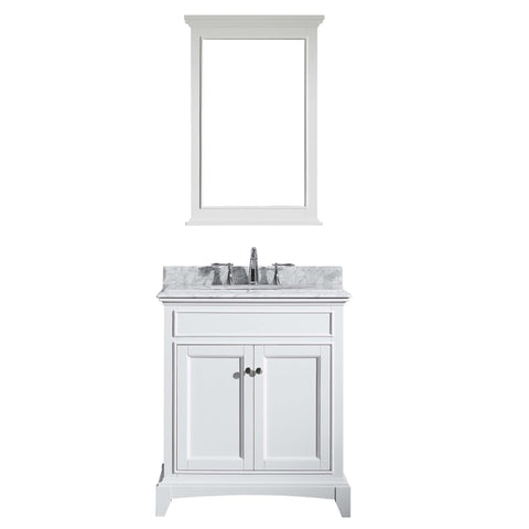 Eviva Elite Stamford? 30" White Solid Wood Bathroom Vanity Set with Double OG White Carrera Marble Top & White Undermount Porcelain Sink