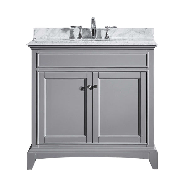 Eviva Elite Stamford? 36"  Gray Solid Wood Bathroom Vanity Set with Double OG White Carrera Marble Top & White Undermount Porcelain Sink