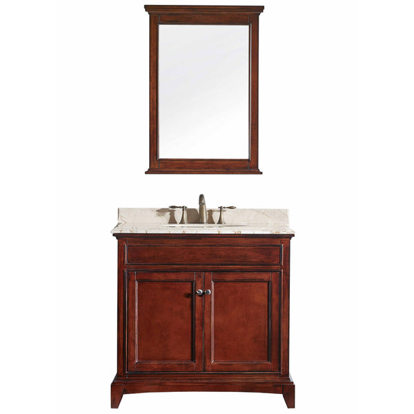 Eviva Elite Stamford? 36" Brown Solid Wood Bathroom Vanity Set with Double OG Crema Marfil Marble Top & White Undermount Porcelain Sink