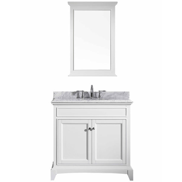 Eviva Elite Stamford? 36" White Solid Wood Bathroom Vanity Set with Double OG White Carrera Marble Top & White Undermount Porcelain Sink