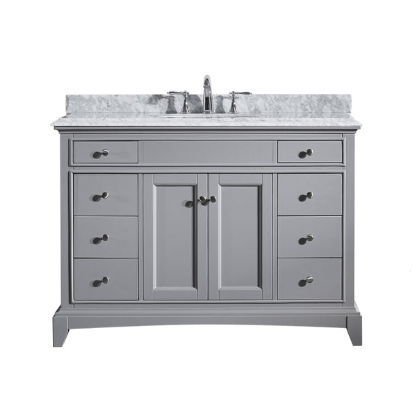 Eviva Elite Stamford? 48"  Gray Solid Wood Bathroom Vanity Set with Double OG White Carrera Marble Top & White Undermount Porcelain Sink