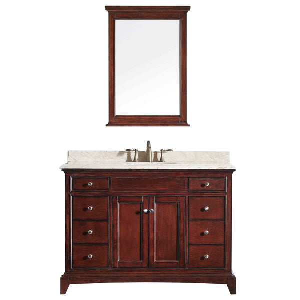 Eviva Elite Stamford? 48" Brown Solid Wood Bathroom Vanity Set with Double OG Crema Marfil Marble Top & White Undermount Porcelain Sink
