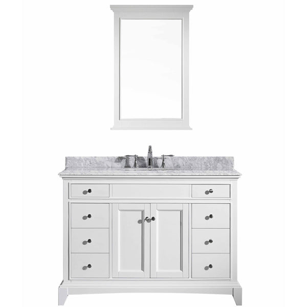 Eviva Elite Stamford? 48" White Solid Wood Bathroom Vanity Set with Double OG White Carrera Marble Top & White Undermount Porcelain Sink