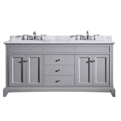 Eviva Elite Stamford? 72"  Gray Solid Wood Bathroom Vanity Set with Double OG White Carrera Marble Top & White Undermount Porcelain Sinks