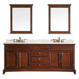Eviva Elite Stamford? 72" Brown Solid Wood Bathroom Vanity Set with Double OG Crema Marfil Marble Top & White Undermount Porcelain Sinks