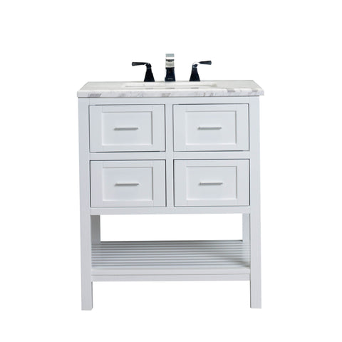 Eviva Natalie F.? 30" White Bathroom Vanity with White Jazz Marble Counter-top & White Undermount Porcelain Sink