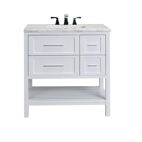 Eviva Natalie Plus F.? 36" White Bathroom Vanity with White Jazz Marble Counter-top & White Undermount Porcelain Sink