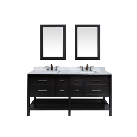 Eviva Natalie F.? 72" Espresso Bathroom Vanity with White Jazz Marble Counter-top & Double White Undermount Porcelain Sinks