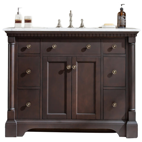 Eviva Preston 49" Aged Chocolate Traditional Bathroom Vanity w/ White Carrara Top