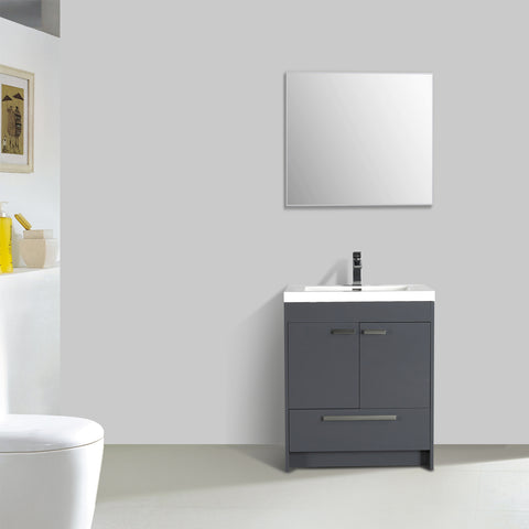 Eviva Lugano 30" Gray Modern Bathroom Vanity w/ White Integrated Top