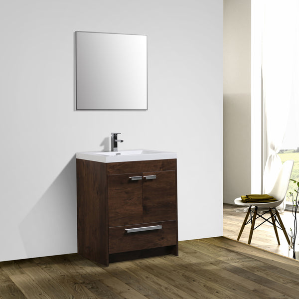 Eviva Lugano 30" Rosewood Modern Bathroom Vanity w/ White Integrated Top